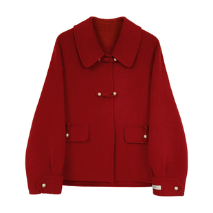 GARGA新中式翻领盘扣短款双面呢羊绒大衣女宽松小个子气质外套冬