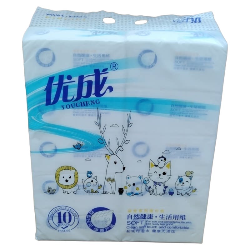 优成抽纸10包装原生木浆380张5层可湿水面巾纸软抽纸巾餐巾纸实惠