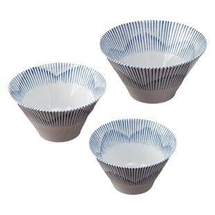 美浓烧日式布目蓝绘斗笠碗小清新家用三件套釉下彩进口餐具套装