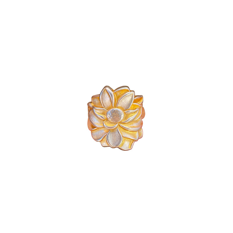 芙蕖9999纯银描金荷花戒指食指戒