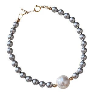 WITH GJ 真多麻清冷施家正圆灰珍珠14K包金手链女ins小众气质手环