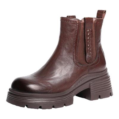 百丽加绒保暖真皮切尔西靴子女冬款棉鞋厚底烟筒短靴F2K1DDD5