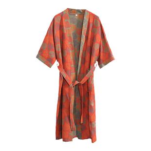 中长款纯棉睡袍大码女胖mm棉纱夏季薄款宽松浴袍家居服睡衣200斤