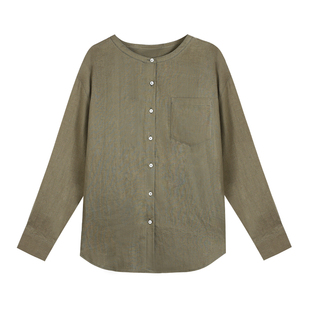 Maven Lin 山茶花亚麻衬衫|度假风无领宽松上衣女开衫轻薄衬衣夏