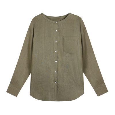 Maven Lin 山茶花亚麻衬衫|度假风无领宽松上衣女开衫轻薄衬衣夏