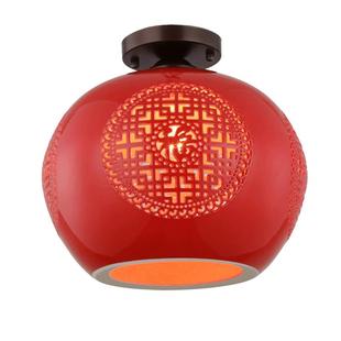 阳台红灯笼红色阳台灯过道玄关吸顶灯门厅走道灯中式陶瓷小吸顶灯