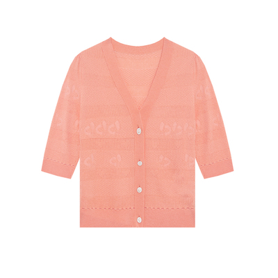 vilan/慧兰针织开衫女V领短袖秋