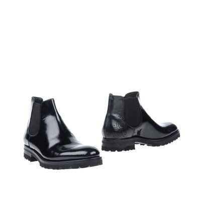 美国Fratelli Rossetti黑色漆皮男厚底短帮靴子切尔西靴