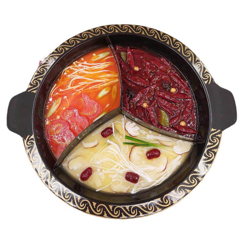 仿真奔驰锅三味锅麻辣菌菇番茄假火锅样品可水洗食品模型定制包邮