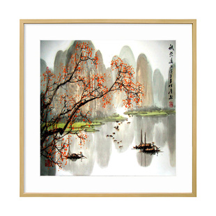 客厅山水画餐桌挂画饭店墙面装饰画酒店水墨画农家乐桂林漓江绿色