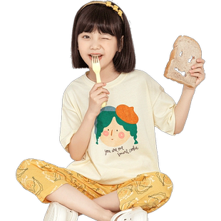 英博伦夏季新款女童睡衣薄款中大童家居服女孩短袖套装儿童空调服