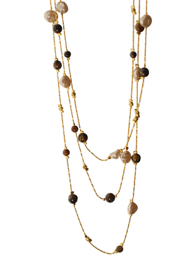 美拉德仿虎眼石仿珍珠长款项链女