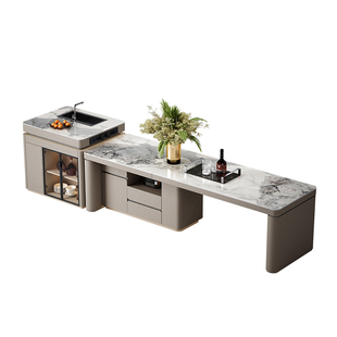 诚骏齐平岛台餐桌一体家用伸缩新款升降智能餐厅中岛台岩板岛台