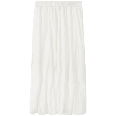 慕兔白色森女秋季新款百褶半身裙