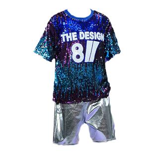 儿童啦啦队演出服男女童嘻哈街舞架子鼓潮服现代爵士舞蹈亮片服装