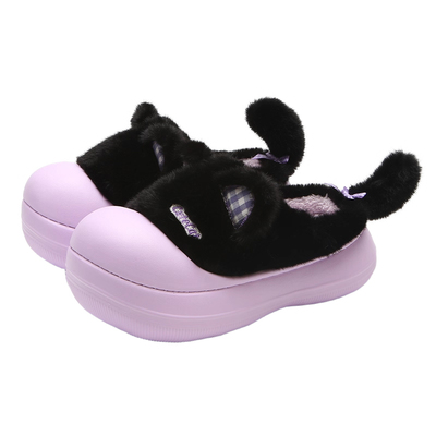 防滑软萌小猫保暖厚底棉拖鞋女