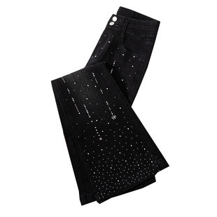 超火满天星紧身微喇牛仔裤女冬季新款时尚亮晶晶设计提臀喇叭裤子