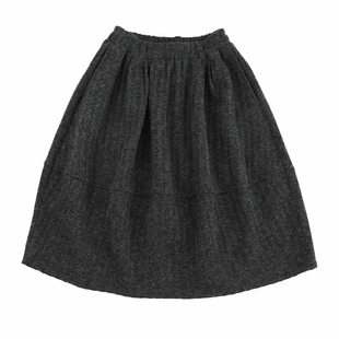 精分 灰色叙事 羊毛深灰立体裁剪松紧腰花苞半身裙