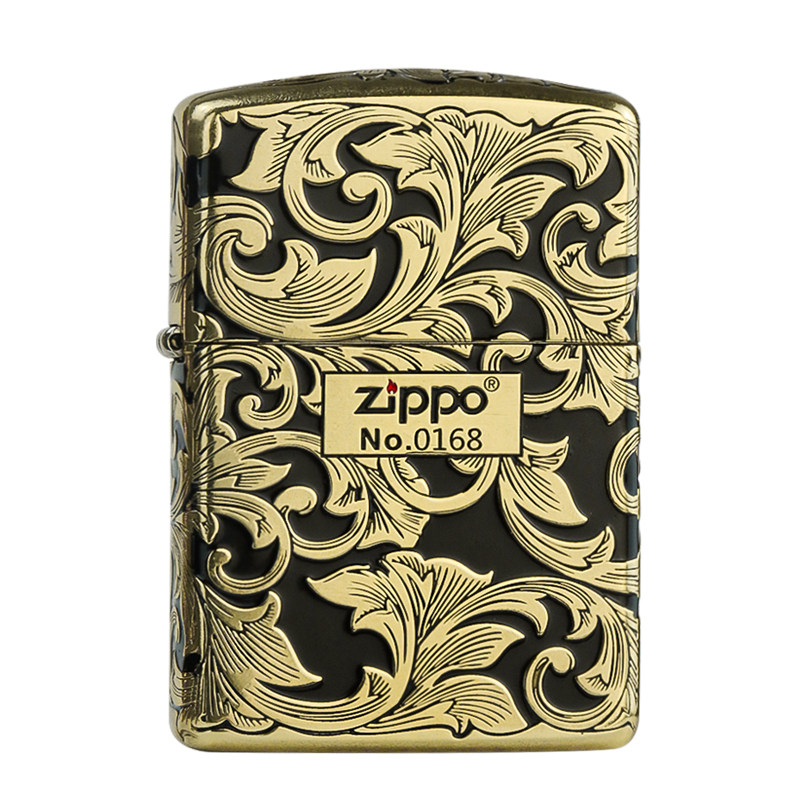 zippo黑金唐草黄铜盔甲打火机