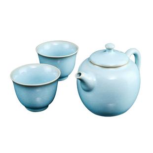 容山堂娄根旺大师汝窑汝瓷便携旅行茶具一壶两杯户外便携茶杯套装