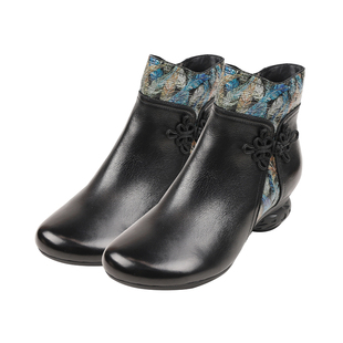 相伴真皮短靴女2025新款加绒冬鞋保暖民族风休闲新中式手工女靴