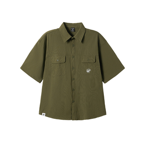 韦恩泽维尔加肥加大宽松大码男夏翻领休闲工装风短袖衬衫9115