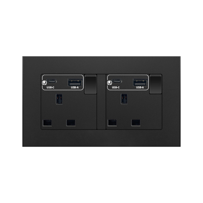 香港13A通用多功能/英标带USB-C快充菲士插开关墙面插座暗装黑色