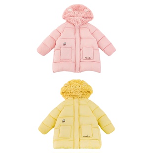 幼悠童装女童棉服2025新款小熊连帽中长款棉衣蓬松保暖儿童外套潮