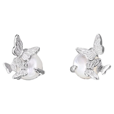 流蝶影系列925纯银蝴蝶mini耳钉白蝶贝养耳洞小众高级感冷淡耳饰