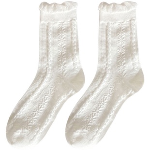 白色袜子女中筒ins潮纯棉秋冬短袜可爱jk长袜花边春秋无骨月子袜