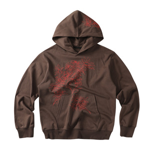 CoosRetro 美式春季向日葵线条刺绣撞色恒温暖皮连帽套头卫衣男