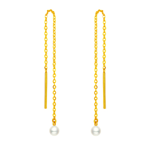 黄金耳线999足金小珍珠2025年新款短款耳链免摘耳饰耳钉纯金女