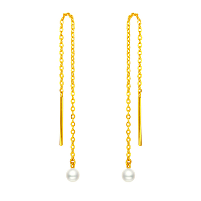 淡水珍珠黄金耳线足金999纯金女