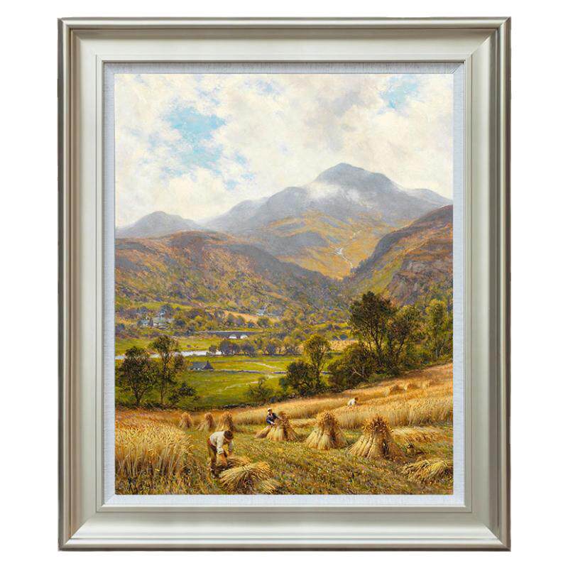 风色丰收景象英国山谷秋收风景油画 美式玄关欧式餐厅竖版装饰画