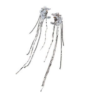 srrmhyn一池星月~超闪锆石月亮流苏耳骨夹高级设计长款显瘦耳环