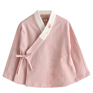 女童汉服儒裙复古中国风春秋改良棉麻童装裙子女宝宝古装儿童唐装