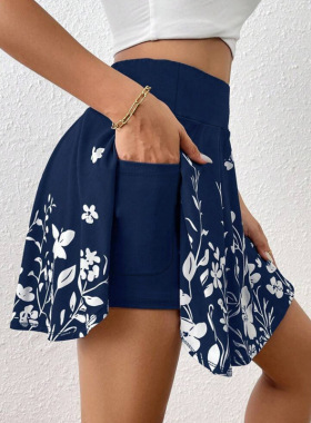 E 53881 Floral print women's skort 花卉印花女裙裤跨境速
