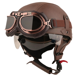 3C认证复古头盔男电动车半盔女不压头发高颜值四季通用摩托车瓢盔