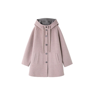 时然大码双面穿羊毛毛呢大衣微胖mm冬季加厚连帽外套中长款新女装