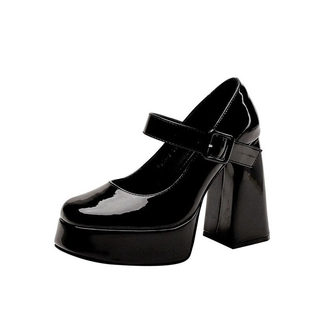 玛丽珍鞋防水台松糕底超高跟鞋不累脚主婚纱鞋增高法式粗跟芭比鞋