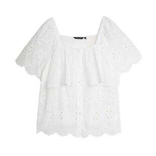 ELLE荷叶边睡衣女款夏季100%纯棉法式短袖家居服2025新款