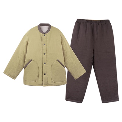 昊达夹棉睡衣男款秋冬季纯棉加厚长袖长裤宽松大码保暖家居服套装