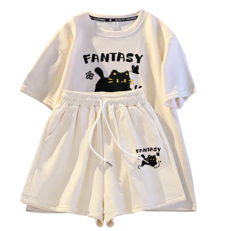 拉夏贝尔夏日穿搭套装女2026新款纯棉短袖短裤运动服一整套小个子