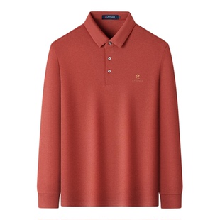 [柔感长绒棉]梦特娇男士t恤26春季新款桔红色长袖Polo衫中年上衣Z