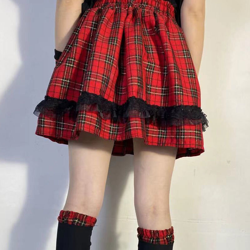 好货y2k裙子黑暗系格子塔短裙日系甜酷格纹蓬蓬裙朋克百搭半身蛋