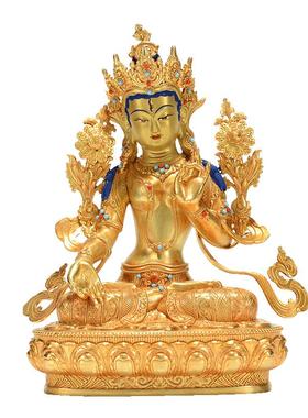 闯隆7寸白度母鎏金铜像摆件