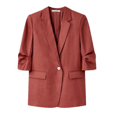 LAUREL休闲收褶七分袖西装