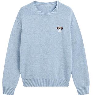 KBNE浅蓝色学院风绵羊毛毛衣女装2025冬季新款宽松长袖针织衫上衣