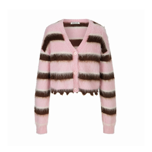 HERLIAN秋冬新品原创条纹不规则针织开衫外套V领毛衣