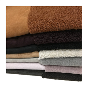 秋冬加厚复合麂皮绒羊羔毛布料风衣外套面料靴套鹿皮绒仿毛面料8